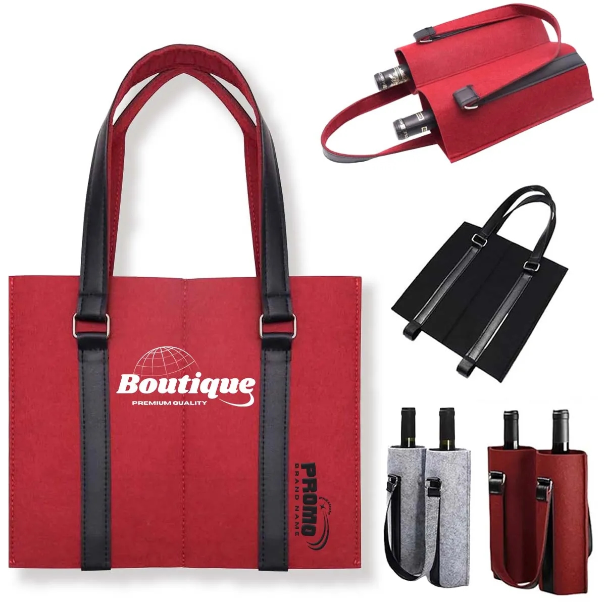 2 Bottle Tote Bag Wine Felt Travel Reusable Gift Carrier 8