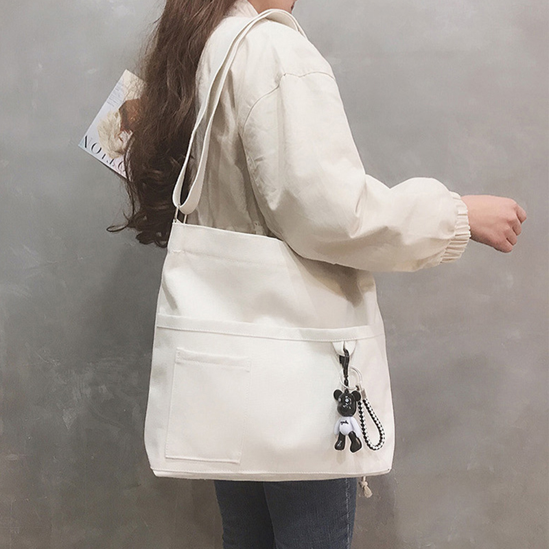 Reusable Canvas Tote Bag w/3 External Pocket 12
