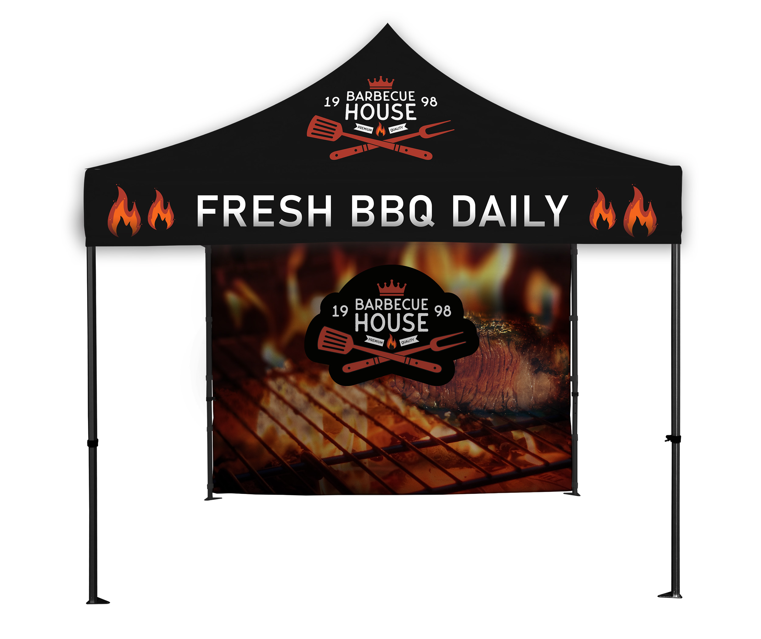 10'x10' Deluxe Black Steel Frame Tent Kit w/Rear Wall