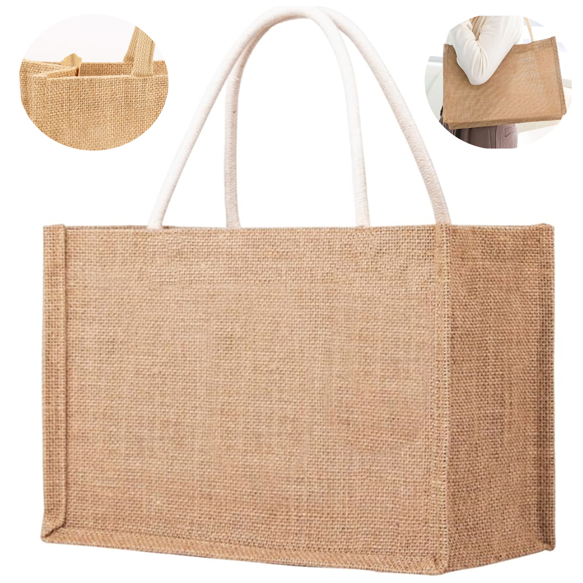 8L Eco-Friendly Jute Hessian Reusable Shopping Tote Bag 3