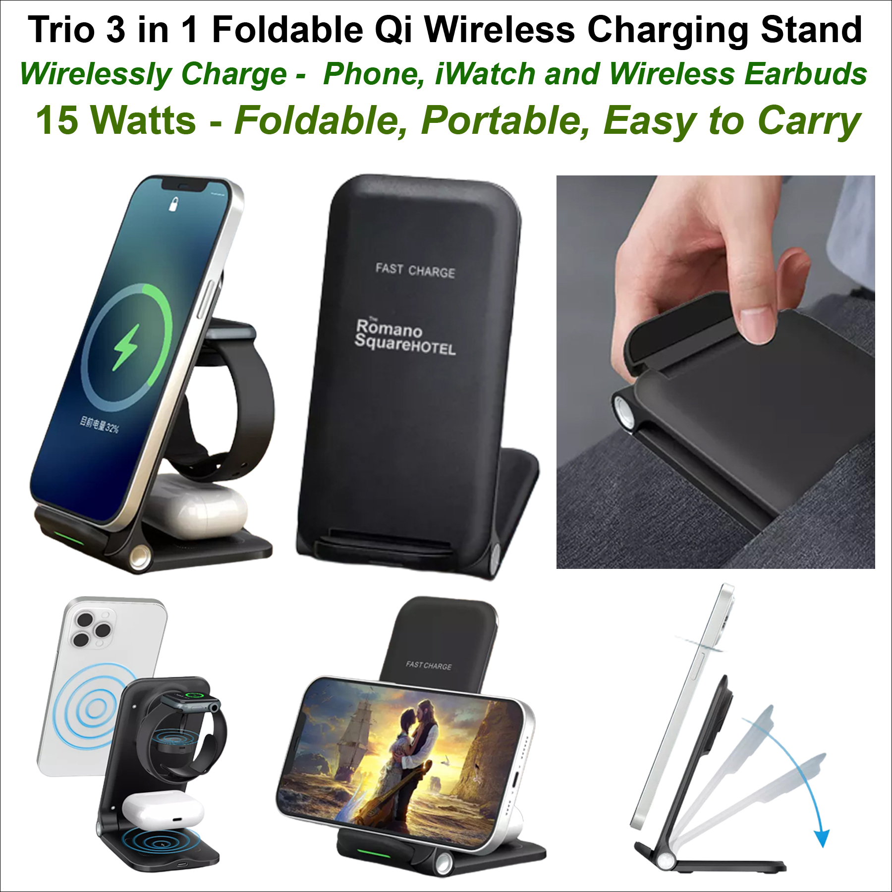 Trio 3 in1 Wireless Foldable Charging Stand - 15 Watts Fast Charge 1