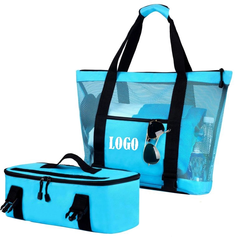 Large Mesh Beach Tote Bag With Cooler Bottom 4