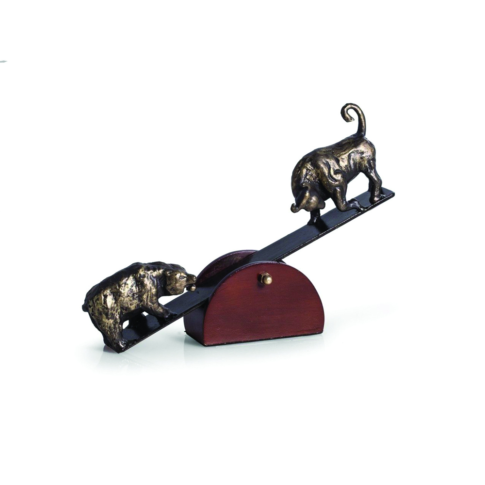 Bull and Bear Sculpture with Wood Base 2