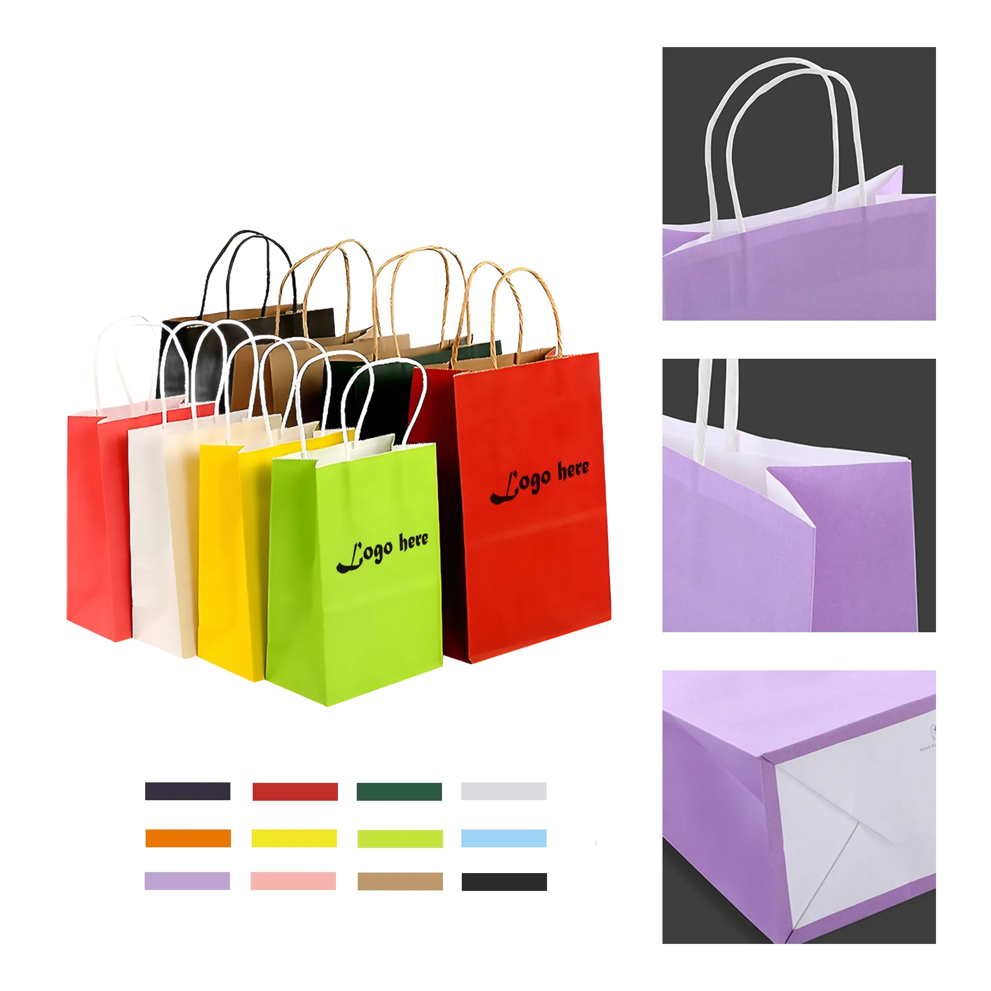 MOQ100 Coloured Kraft Paper Tote Bag