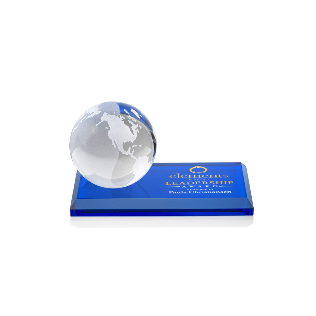 Globe VividPrint™ Award on Rectangle Base - Blue 3