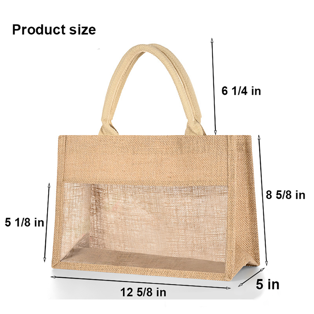 Jute Tote Bag with Transparent Panel, custom tote bag with logo imprint 5