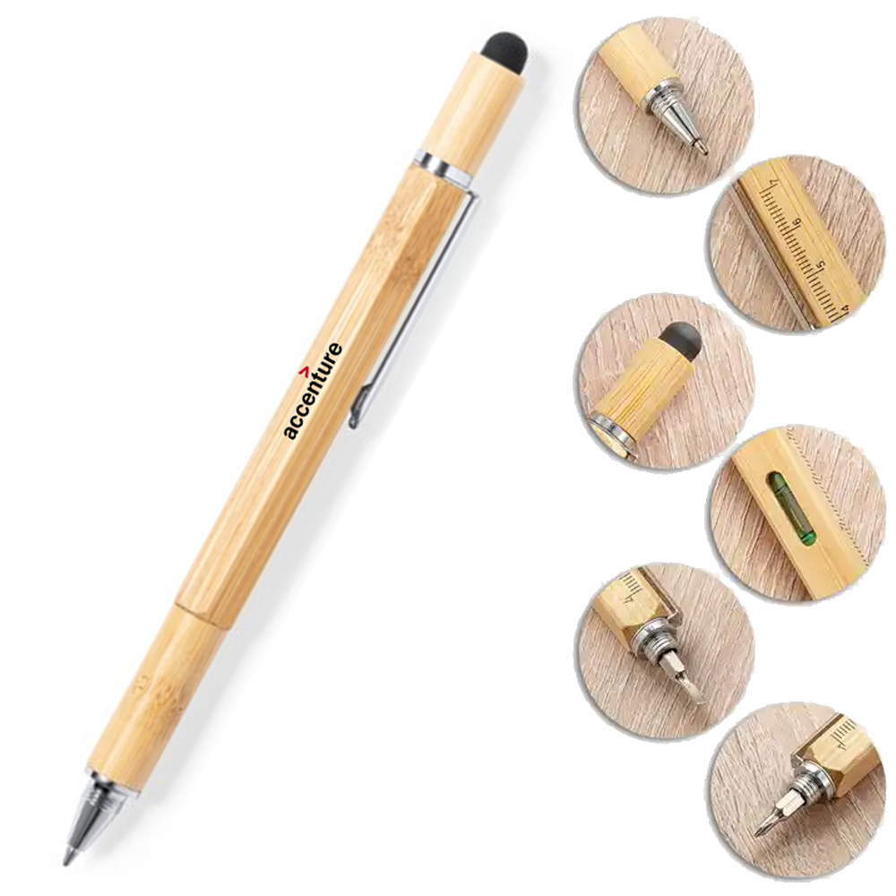 Bamboo Multi-Tool Pen - 6-in-1 Stylus, Ruler & Level 3