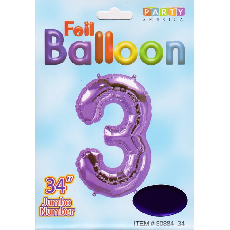Mylar Number 3 Balloons - Purple 34" 2