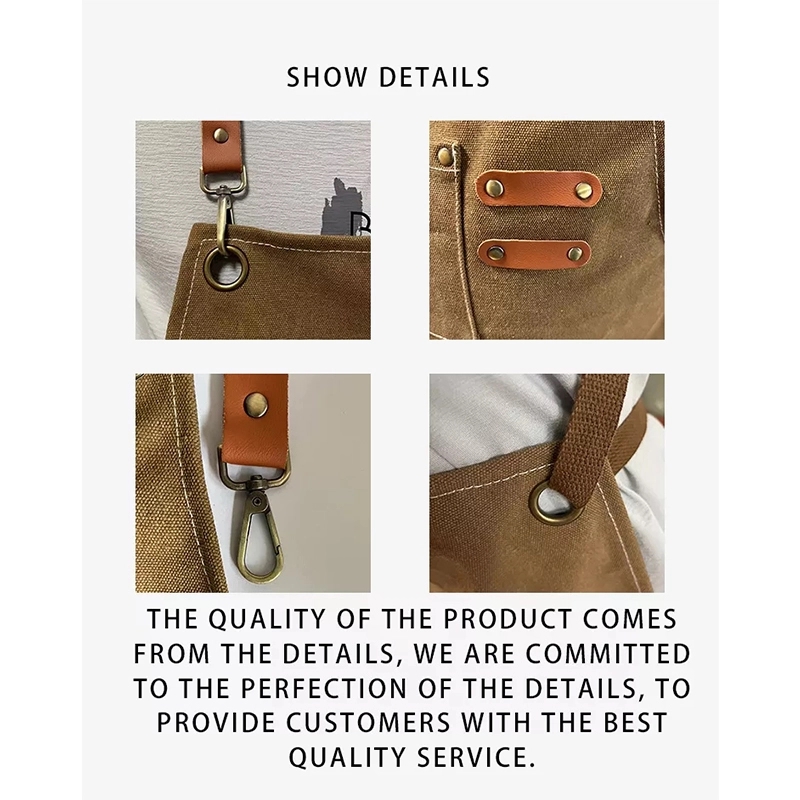 Black Leather Duck Canvas Cotton Kitchen Apron For Waiter 4