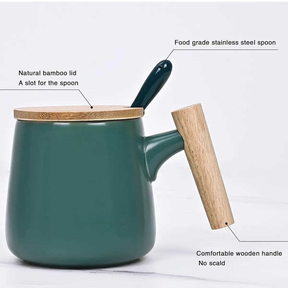 13 Oz. Ceramic Coffee Tea Mug Cup With Wooden Handle Lid 4