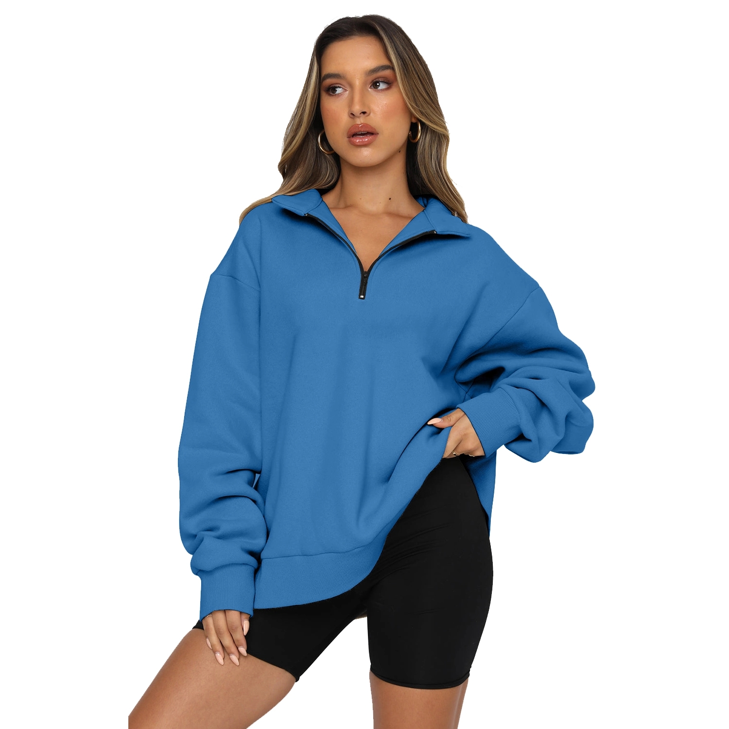 Womens Oversized Half Zip Pullover Long Sleeve Sweatshirt 12