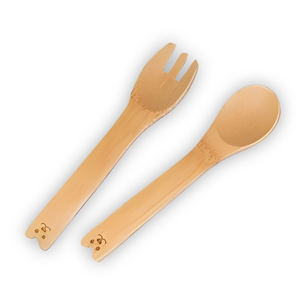 Custom Shape Bamboo Plate + Spoon + Fork Set 2