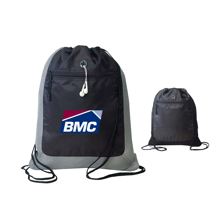 420D polyester Drawstring Tote Bag with Sandwich Mesh 4