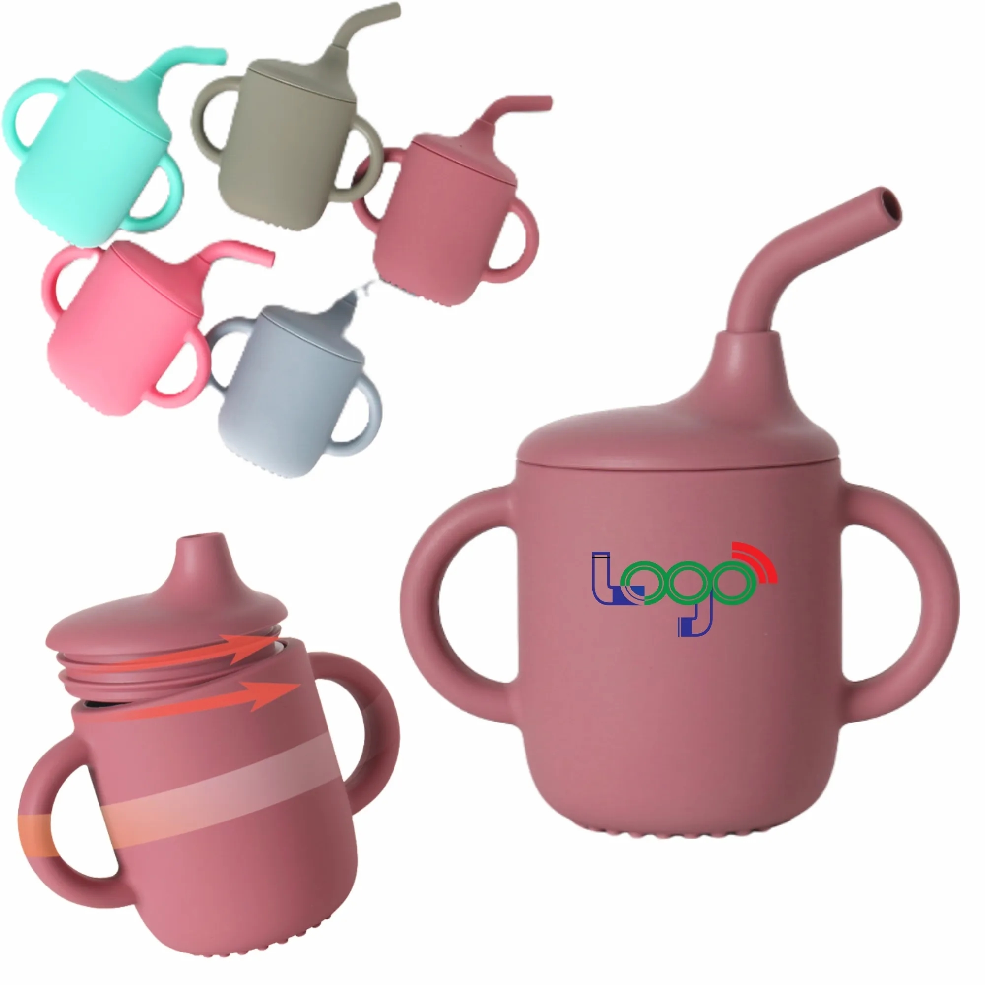 Silicone Kids' Tableware Set, Spill-Proof Sippy Cup w/ Straw