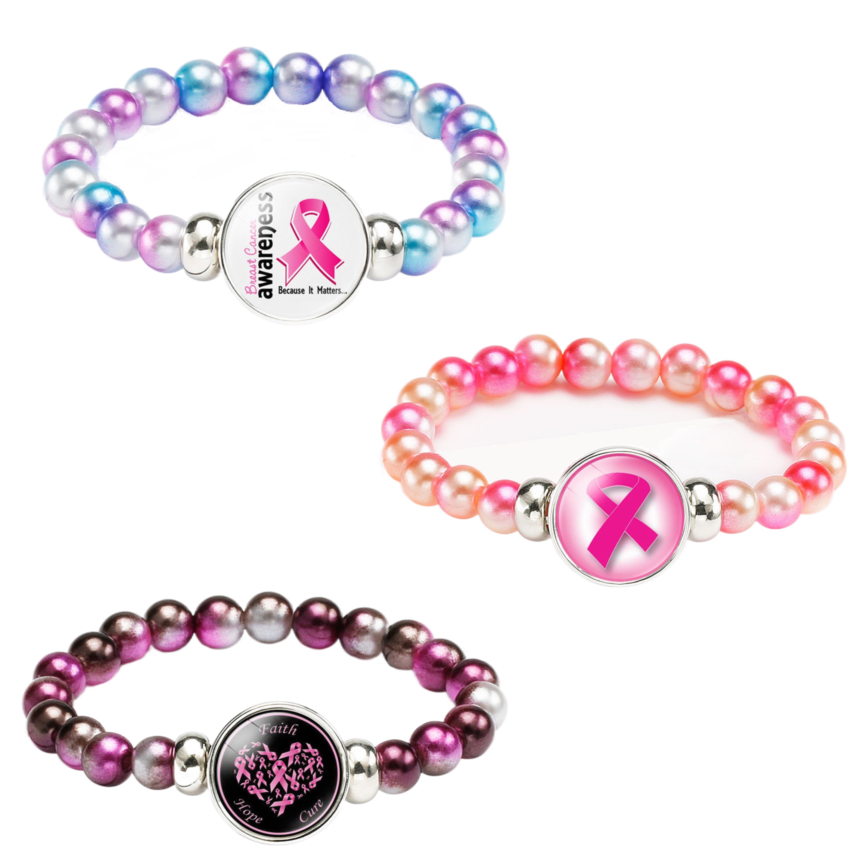Pink Ribbon Beads Bracelet (direct import) 4