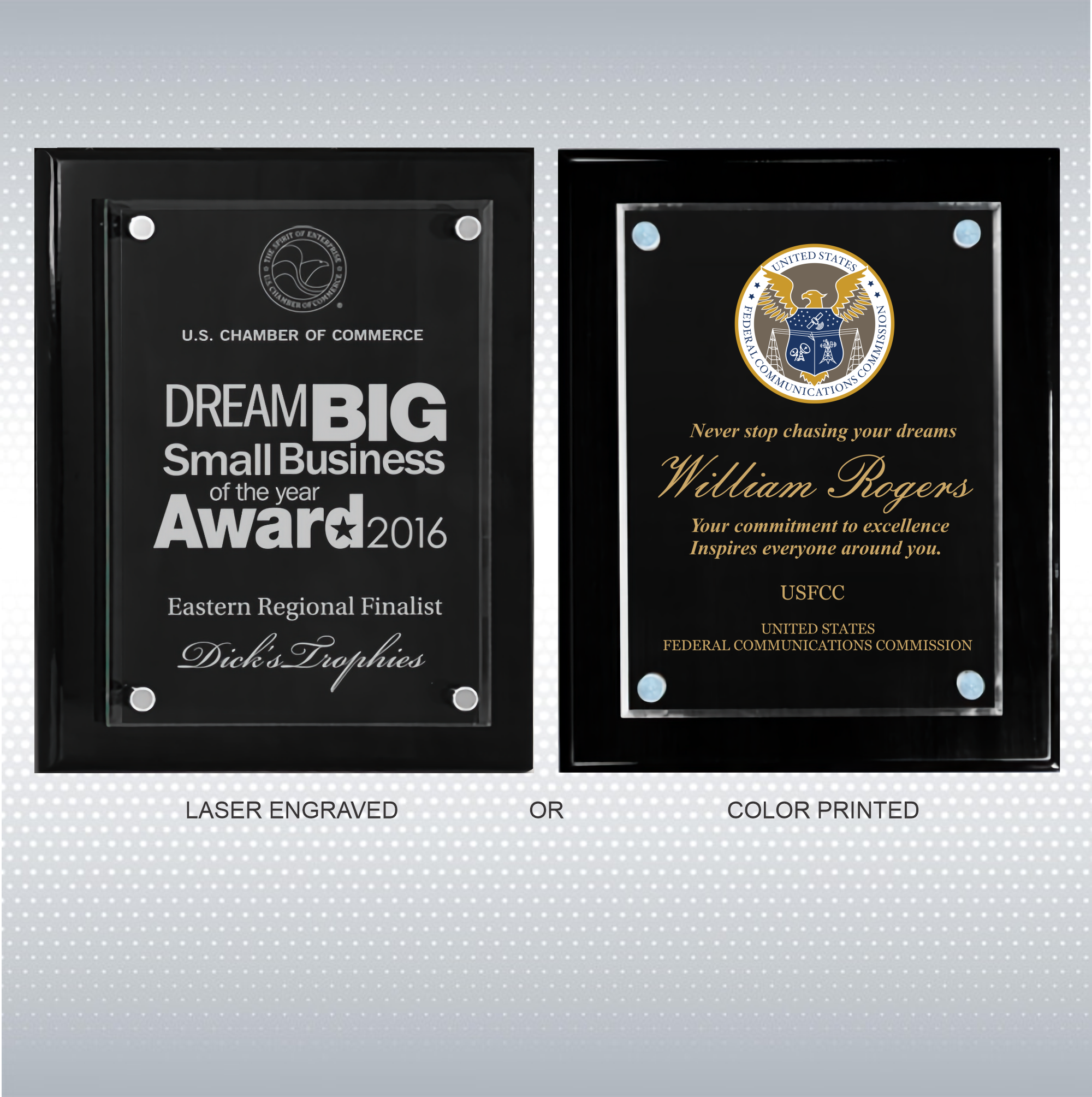 Black Piano Finish Plaque w/Acrylic Plate (Various Sizes) 4