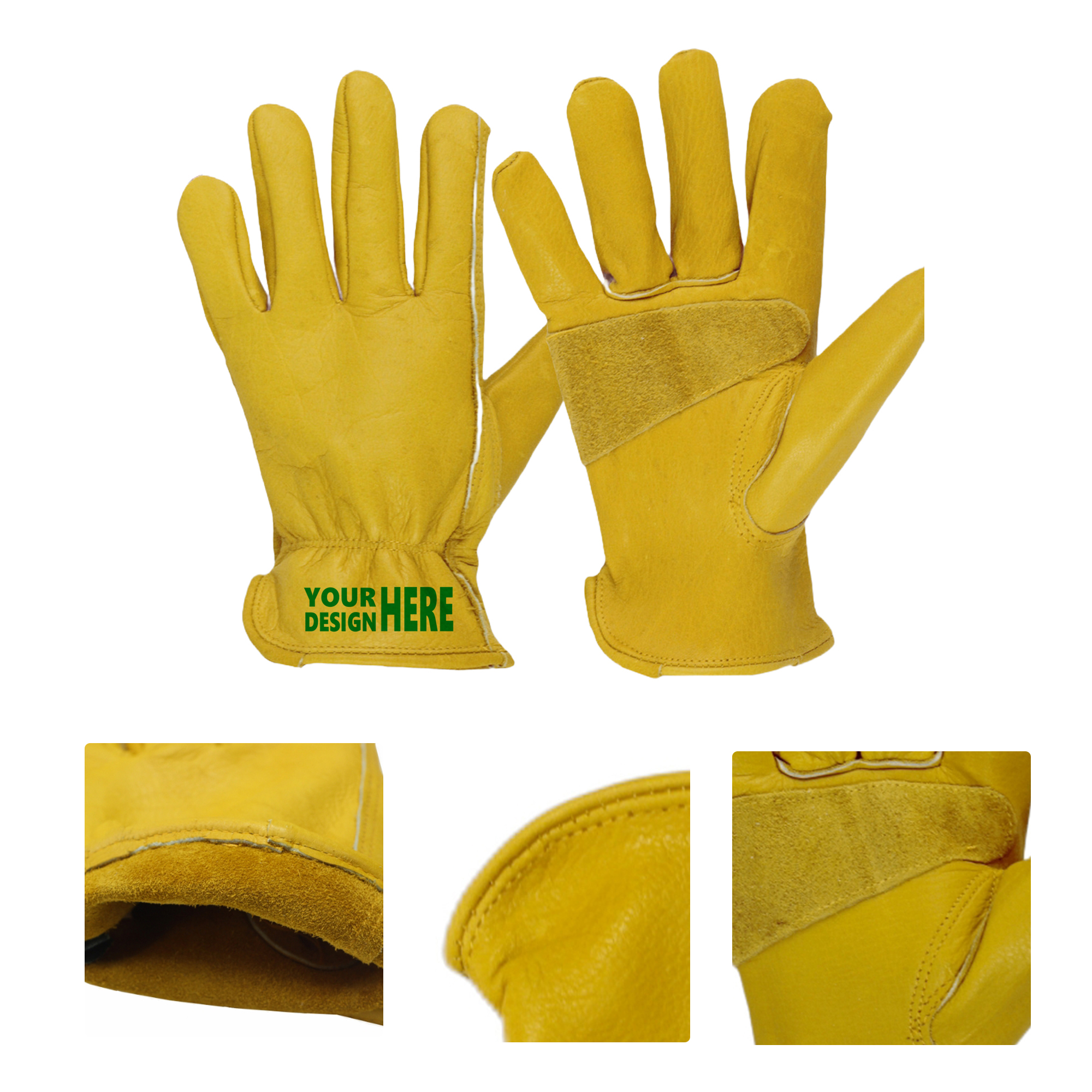 MOQ50 Yellow Cowhide Leather Work Gloves With Custom Logo 1
