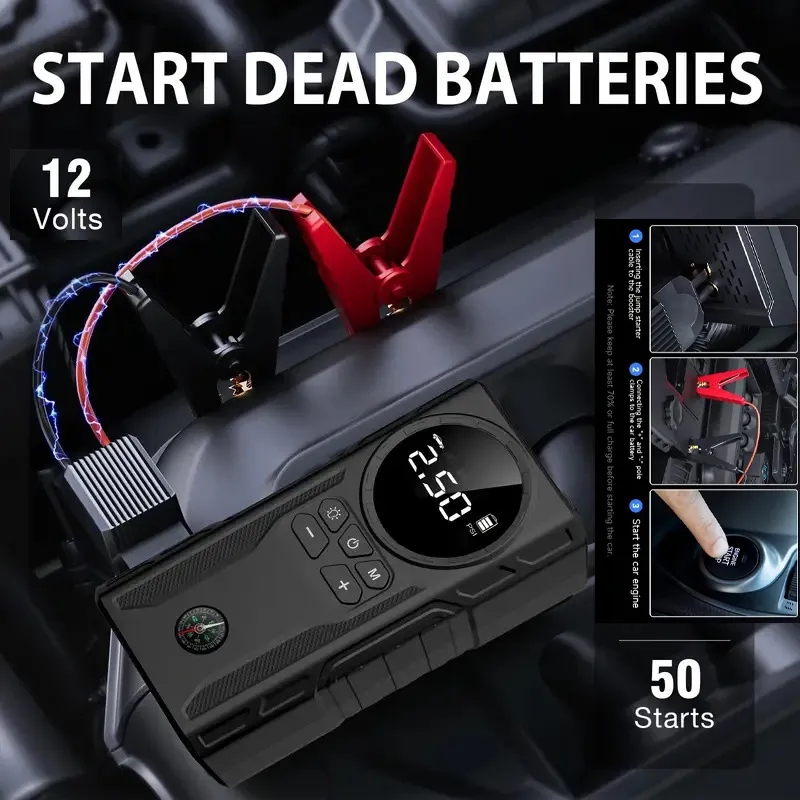 12V Car Emergency Jump Starter with Air Compressor 8