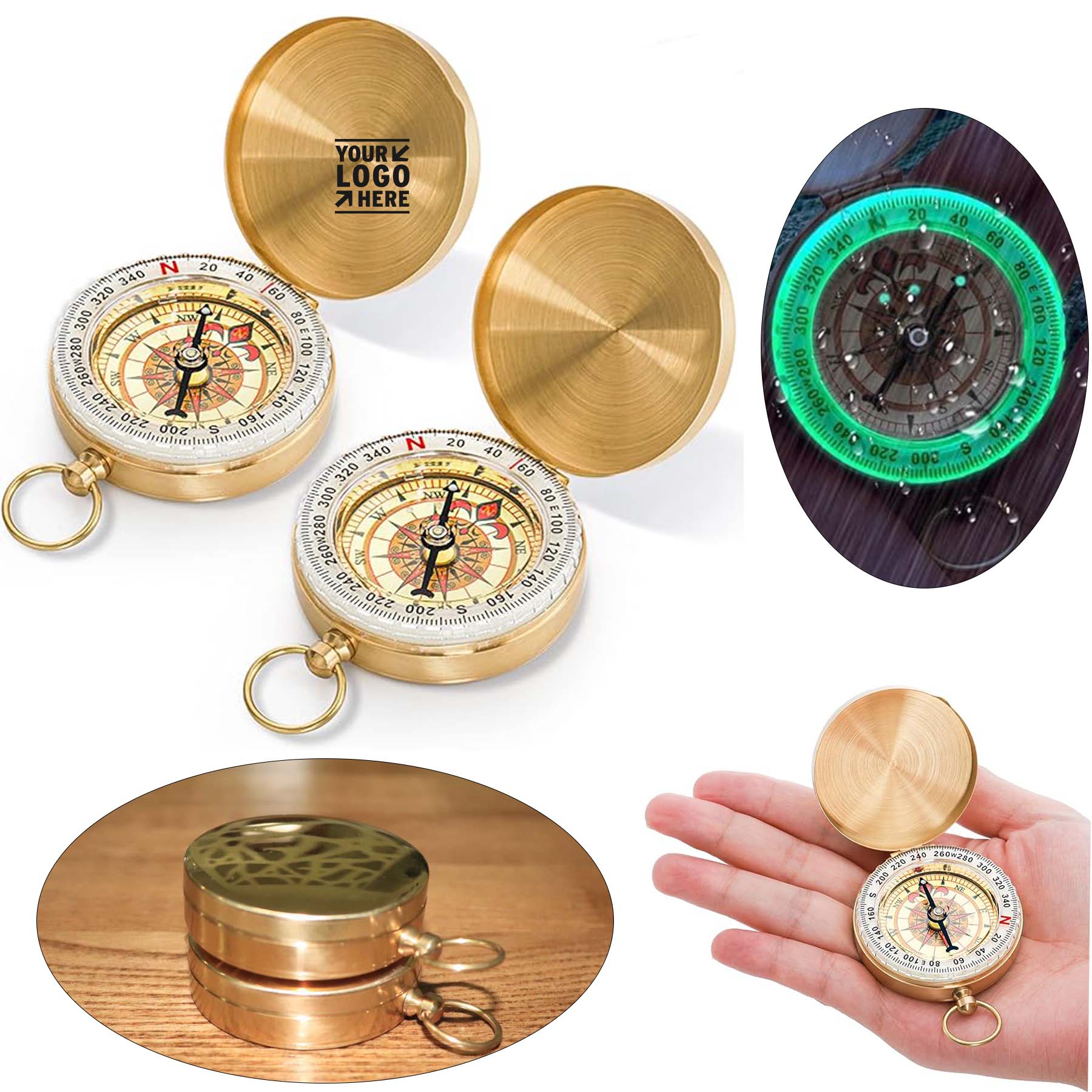 Classic Pocket Style Copper Clamshell Glow In The Dark Military Survival Gear Luminous Kids Compass 2