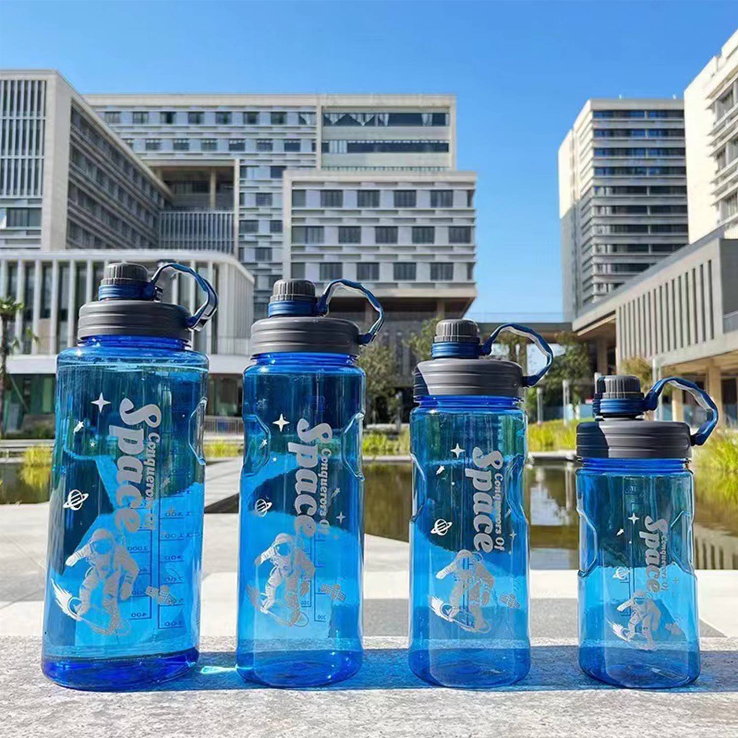 33.8 oz Large Capacity Blue Sports Plastic Water Bottle 4