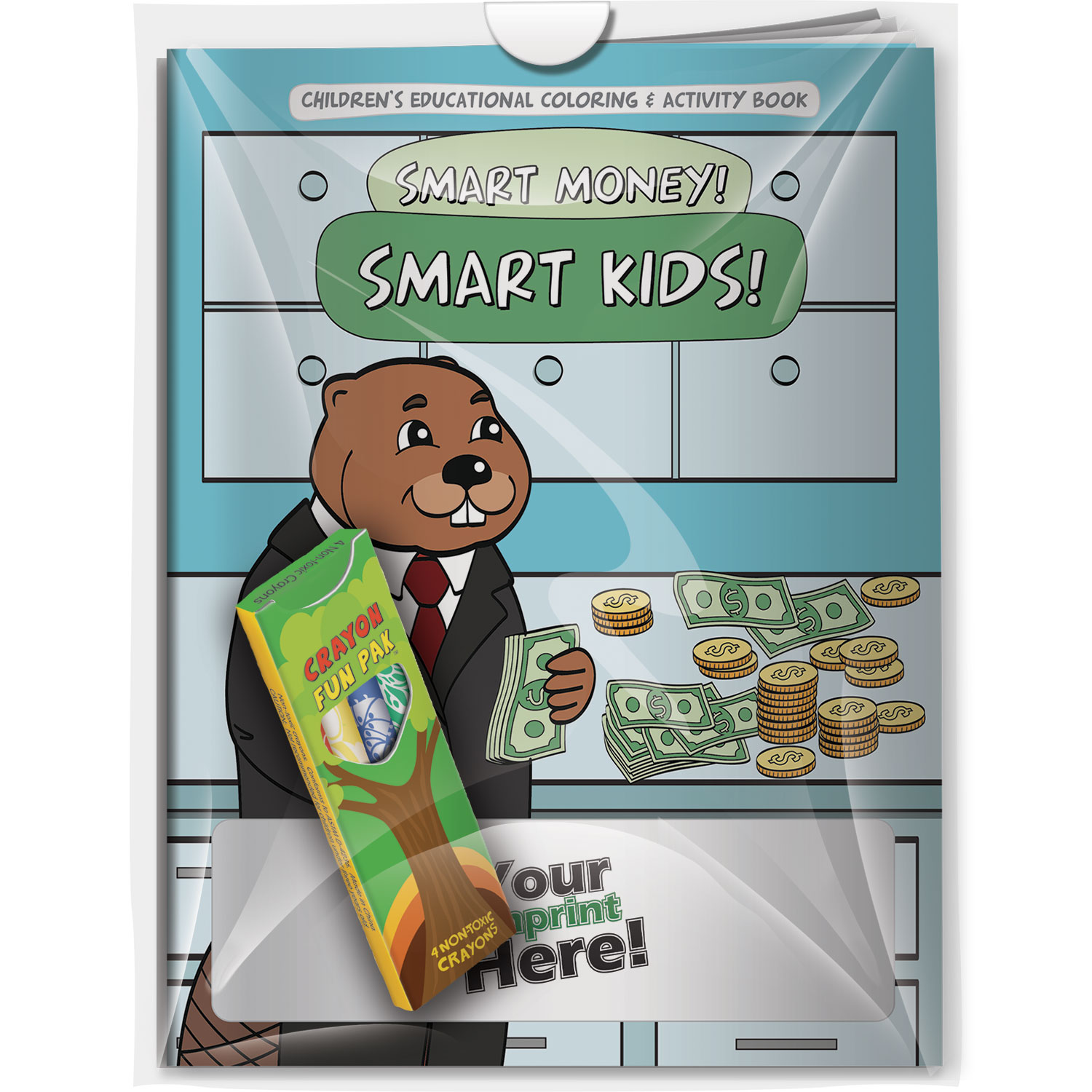 Combo Pack - CB1082 Coloring Book & 4-Pack of Crayons (Imprinted) in a Poly Bag 7