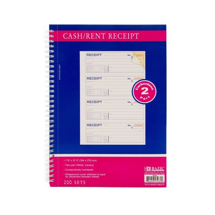 Carbonless Spiral Bound Cash or Rent Receipt Books - Two Part 1