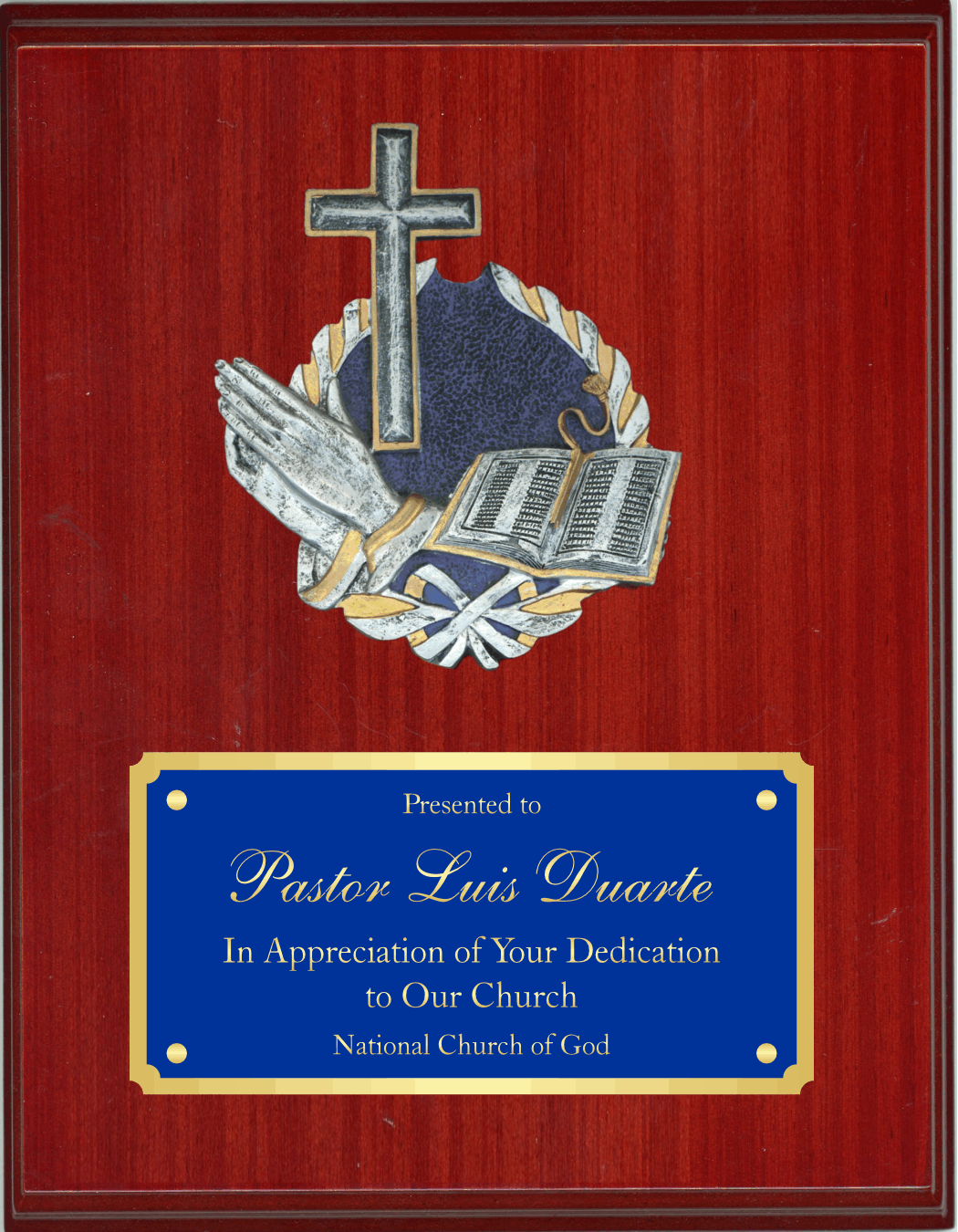 High Gloss Mahogany Finish Plaque With Half Plate And Plaque Mount 4