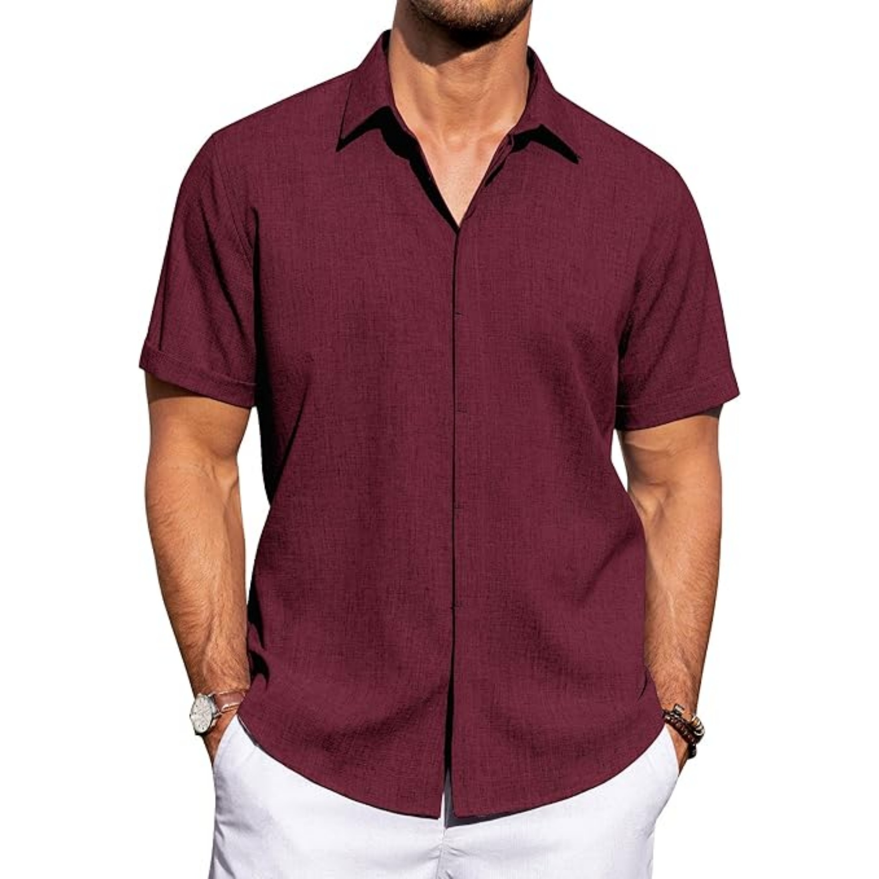 Men's Linen Casual Short Sleeve Shirt 9
