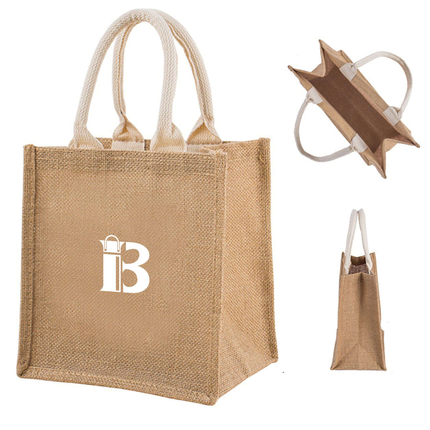 Customizable Blank Burlap Tote bag, custom tote bag with logo imprint 3