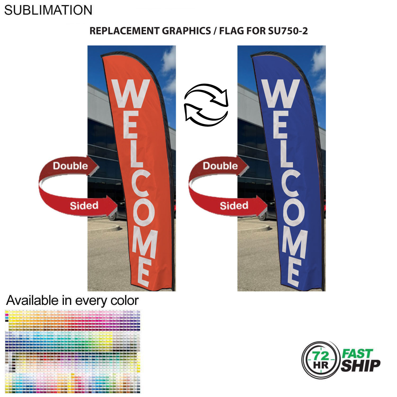 72Hr Fast Ship - Replacement Flag for 10' Small Feather Flag Kit, Full Color Graphics Double Sided 2