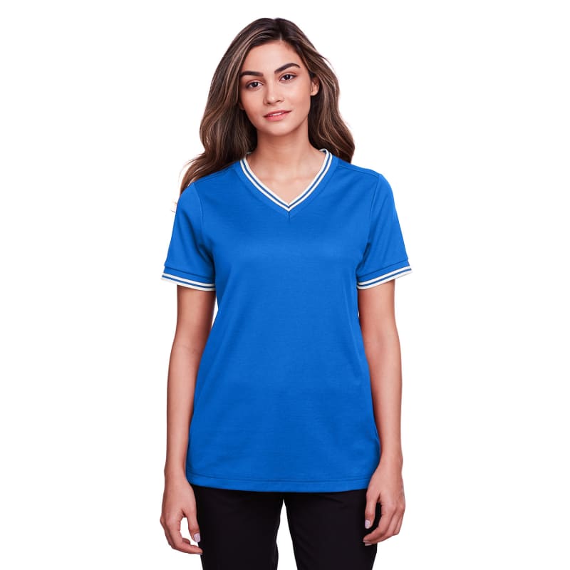 Devon & Jones Ladies' CrownLux Performance™ Plaited Tipped V-Neck Polo 12