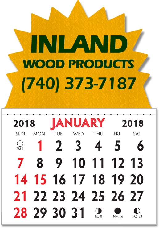 Designer Shaped Kwik-Stik 6 Mill Smooth Vinyl Calendar w/ Burst Top 1