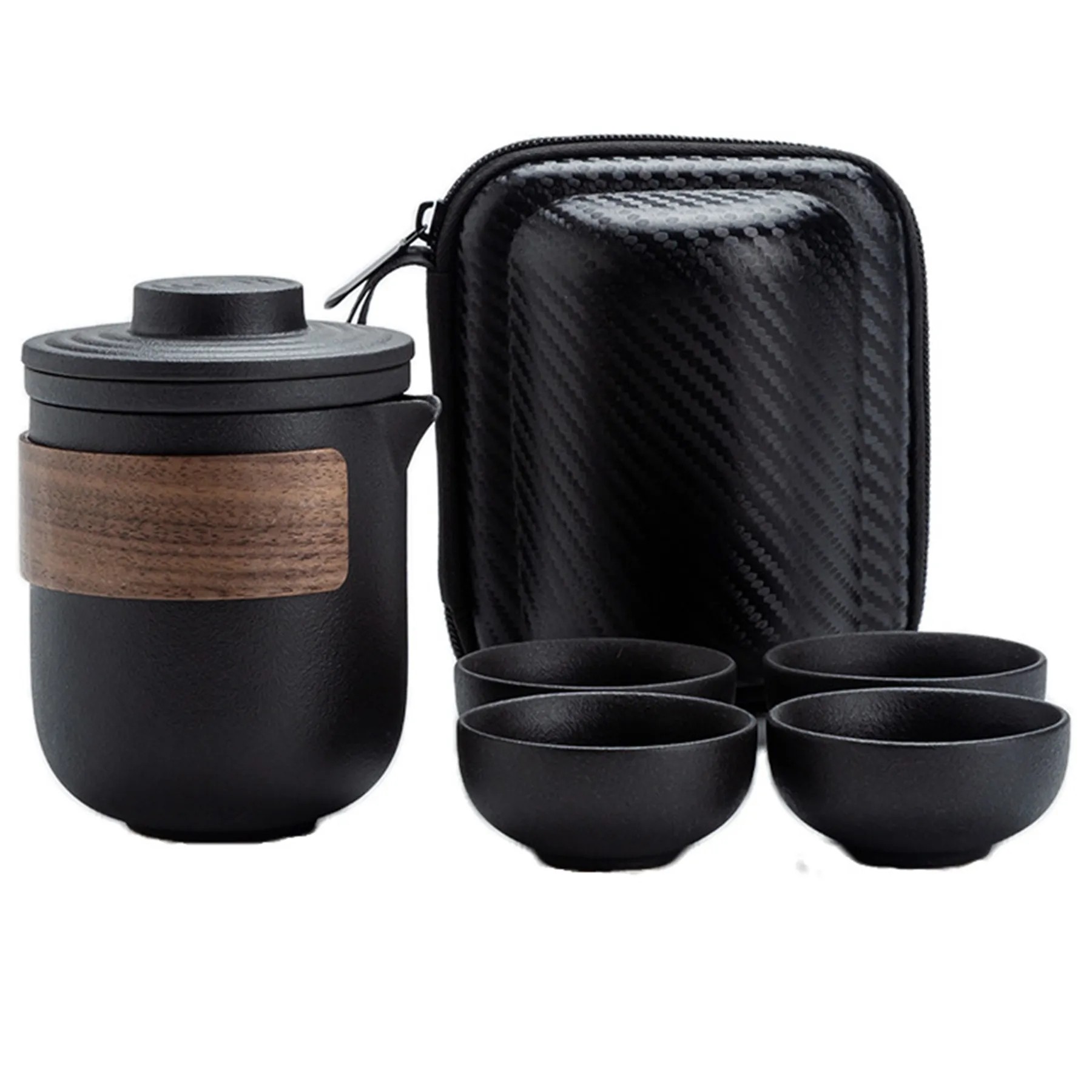 Black Pottery Travel Portable Tea Set 4