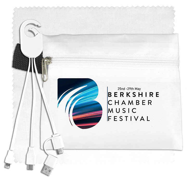 Mobile Tech Charging Cables In Zipper Pouch Components inserted into Polyester Zipper Pouch 6