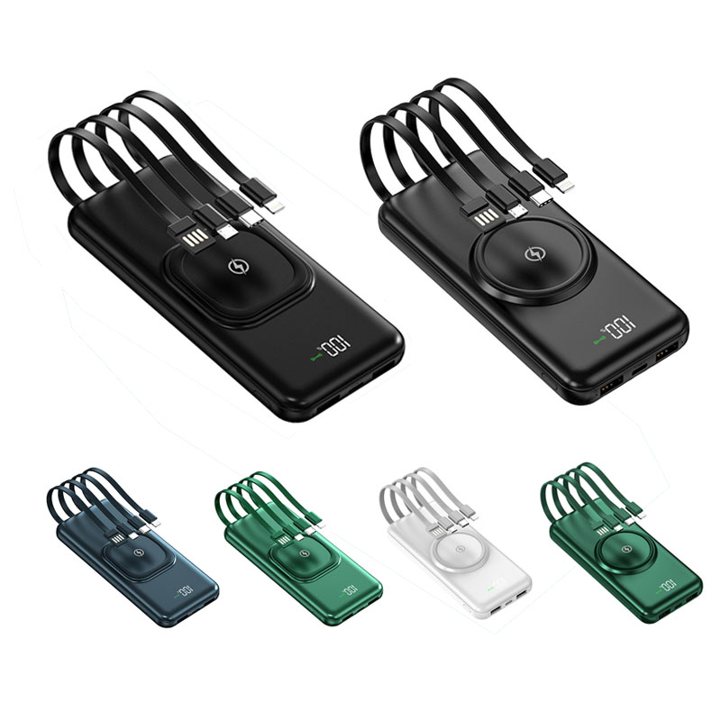 Fast Wireless Charging Portable Power Bank w/4 Built-In Cables 2