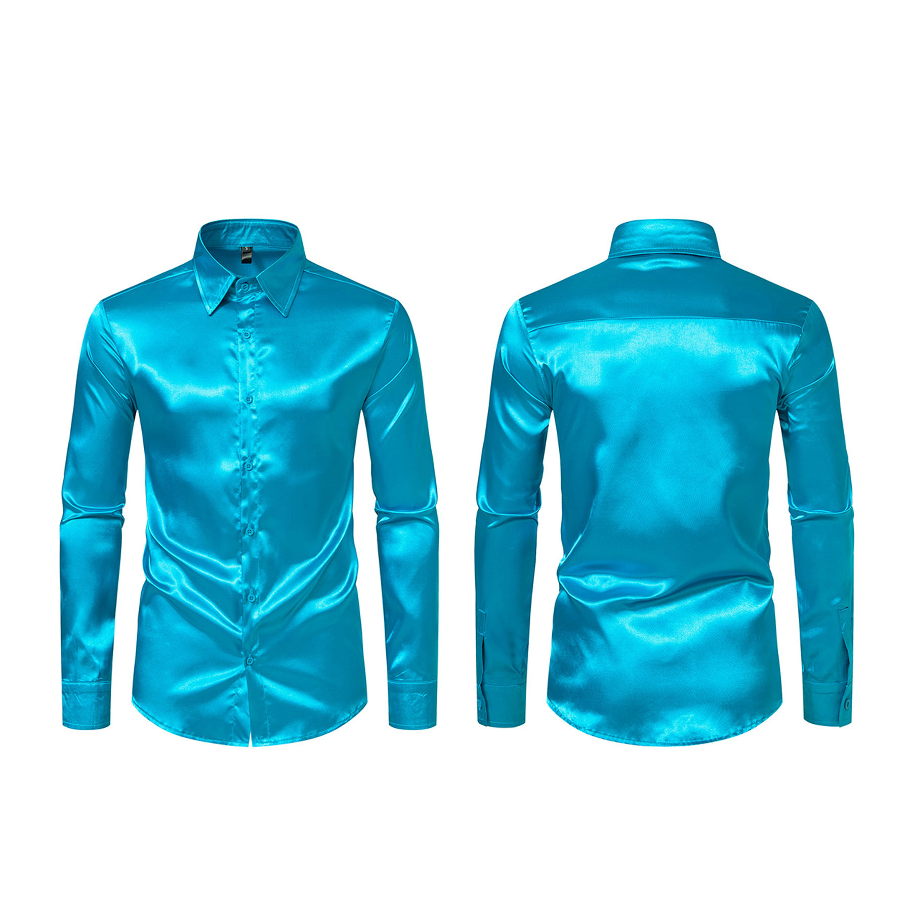 Men Long Sleeves Band Collar Solid Prom Satin Shirts 4