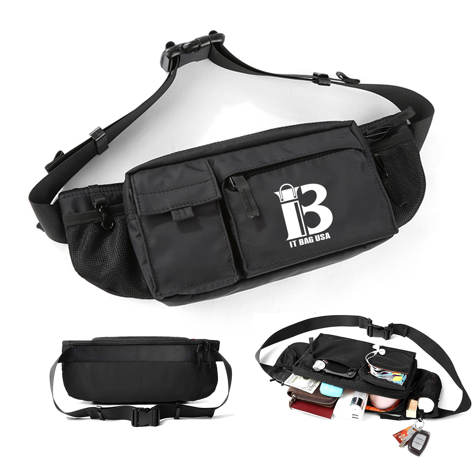Large Waterproof Black Waist Bag 2