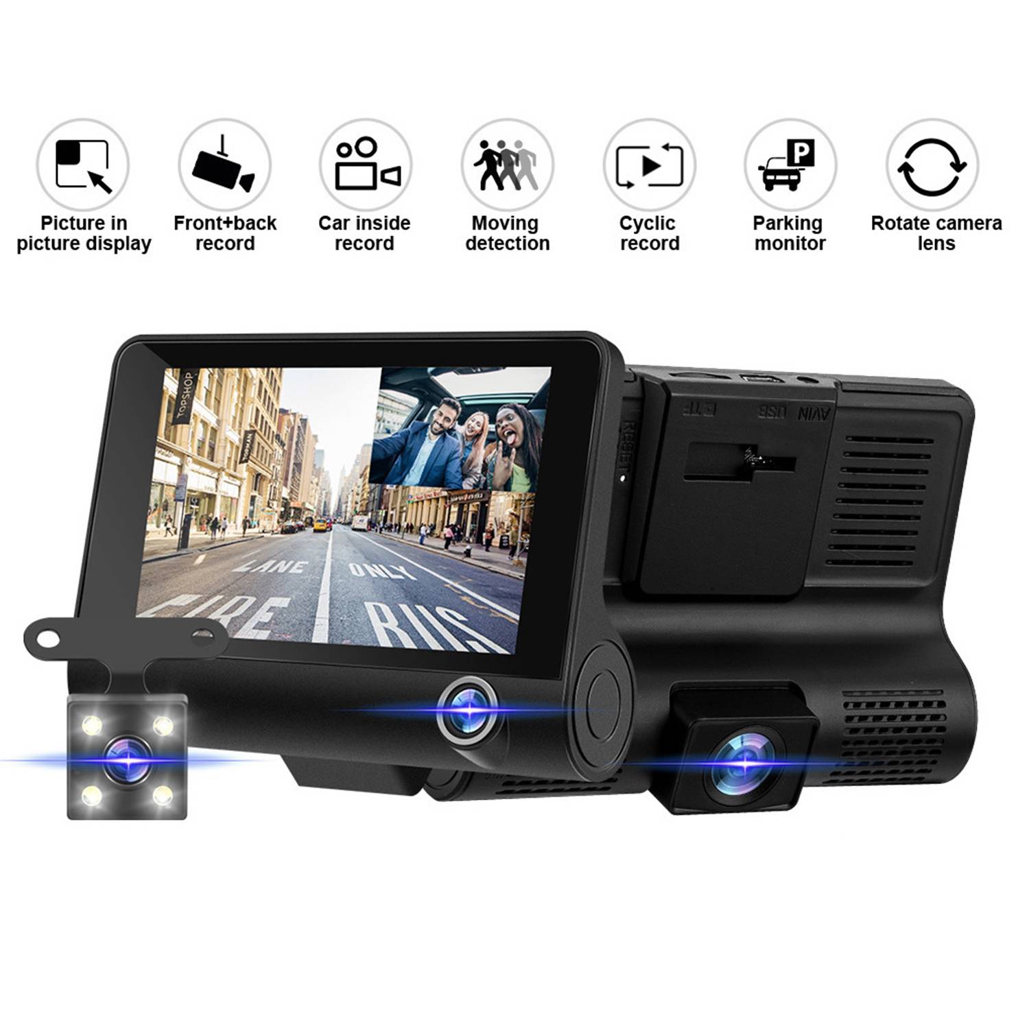 4-Inch 3 Lens 1080p HD Dash Cam Recorder 11