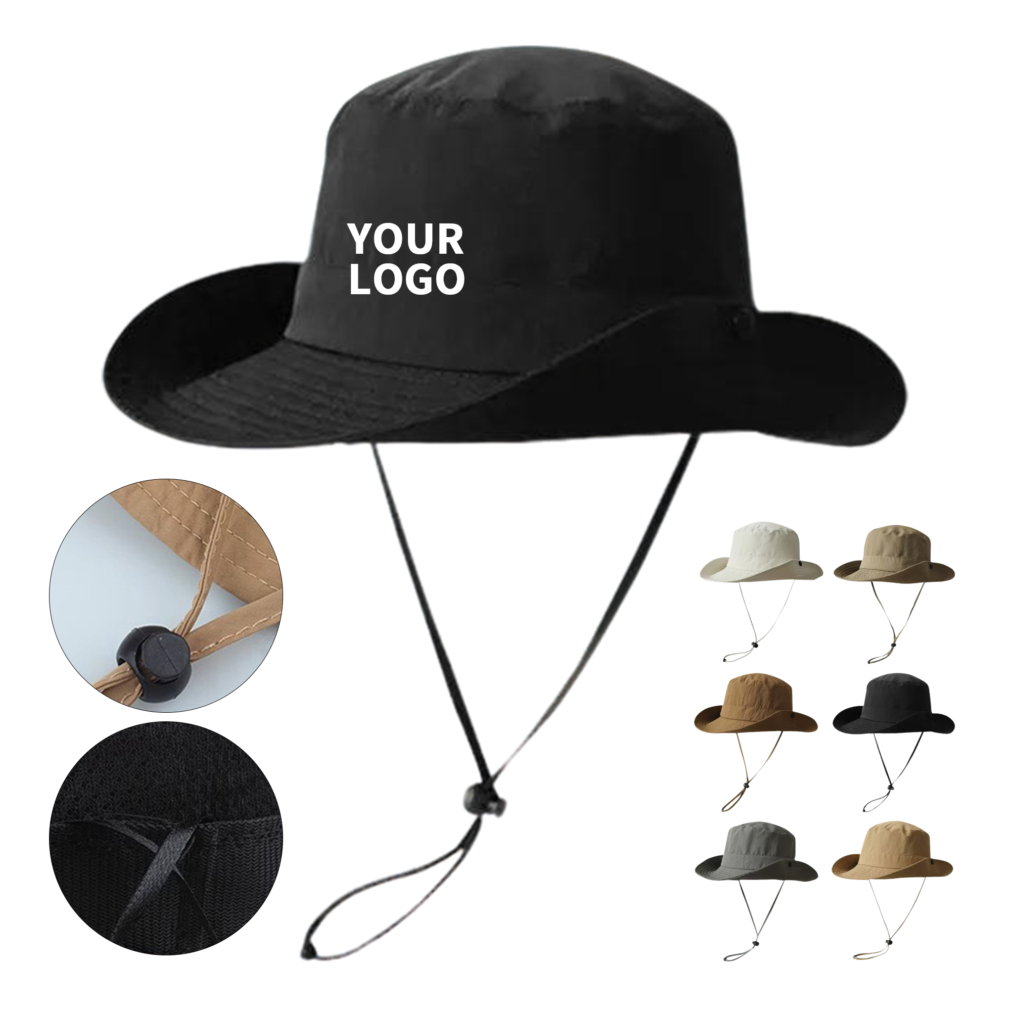 Waterproof Wide Brim Bucket Hat Adjustable Strap 3