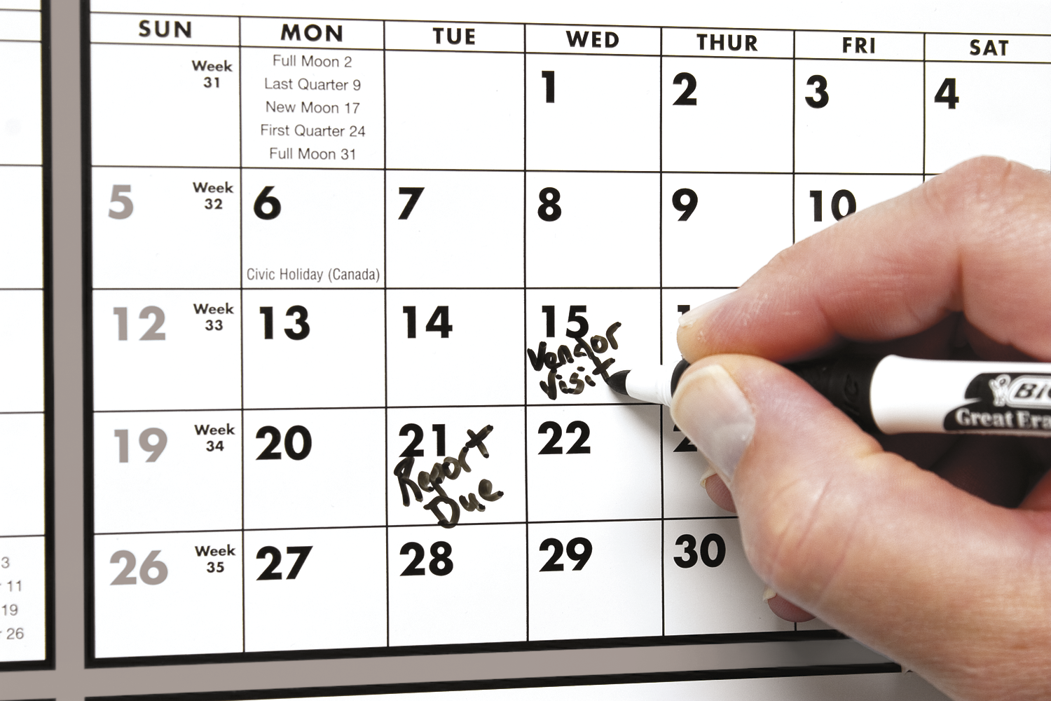 Triumph® Calendars Black & White Span-A-Year Laminated w/Marker Calendar