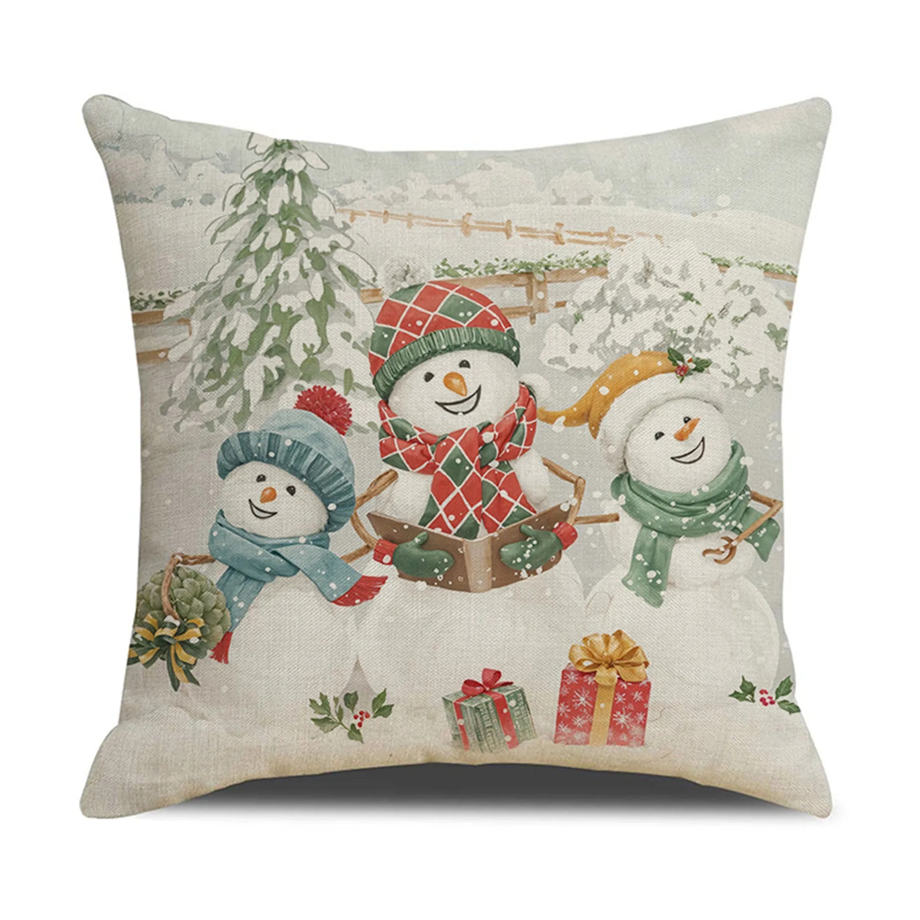 Flax Christmas Snowman Printed Pillowcase 6