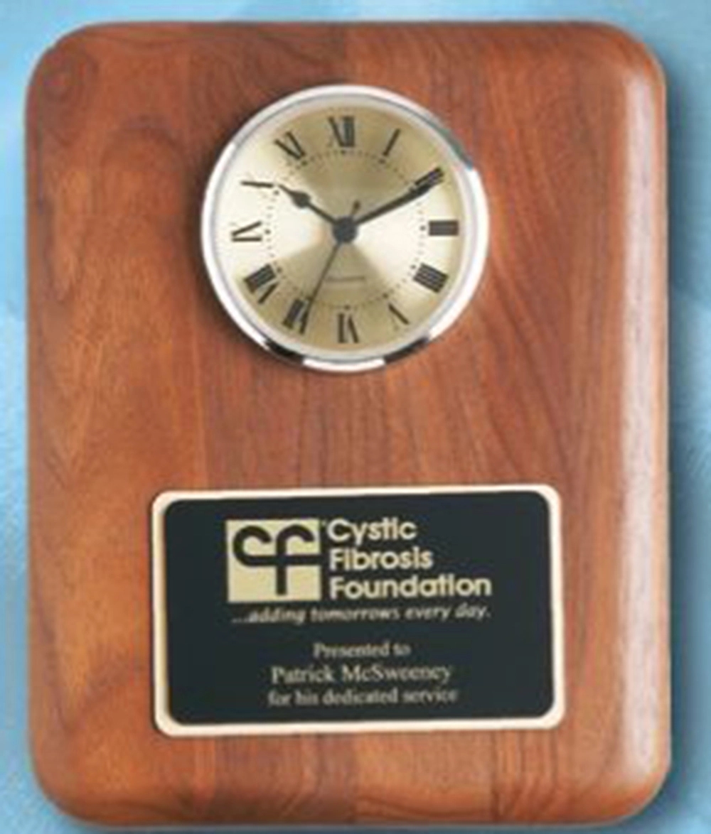 Walnut Round Edge Solid Wood Plaque w/ Clock (12"x15") 2