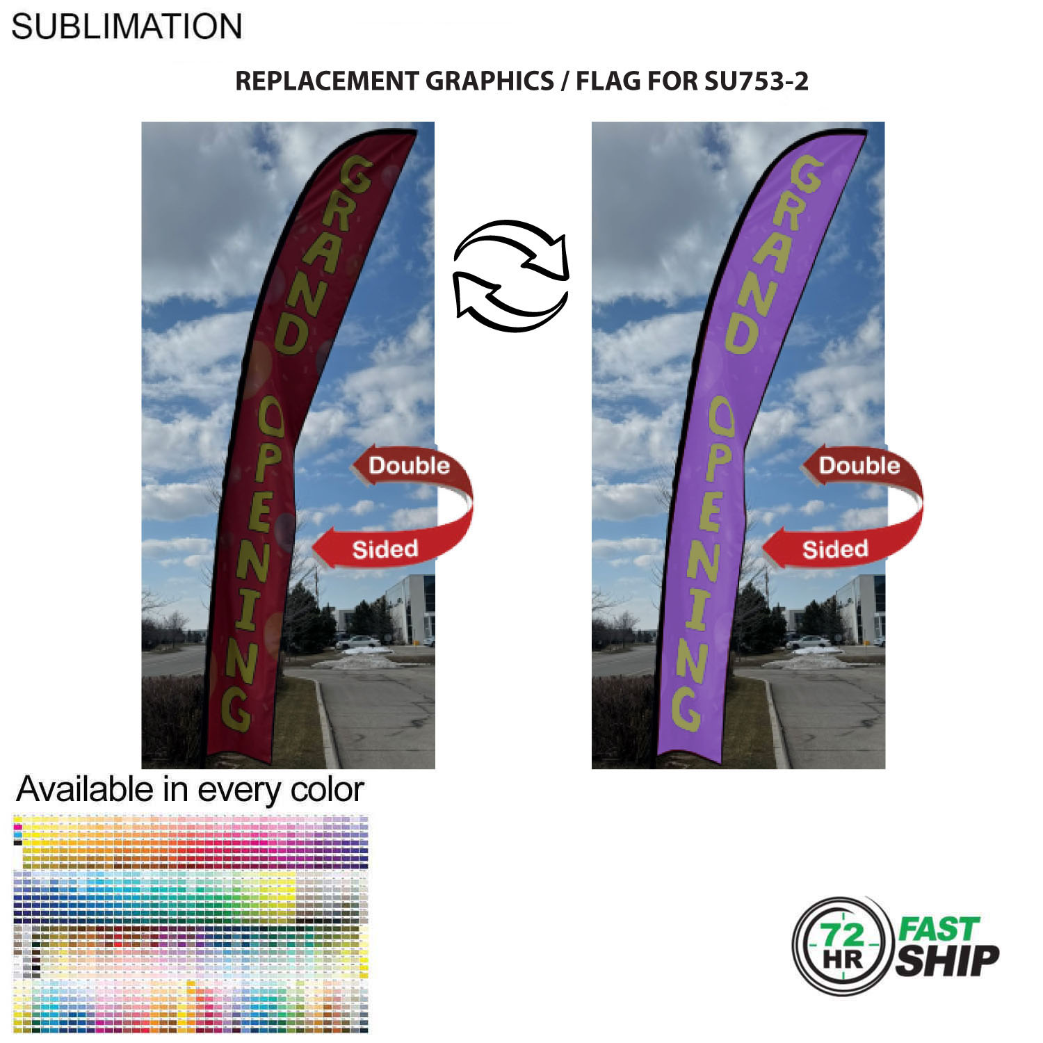 72Hr Fast Ship -Replacement Flag for 19' X-Large Feather Flag Kit, Full Color Graphics Double Sided 1