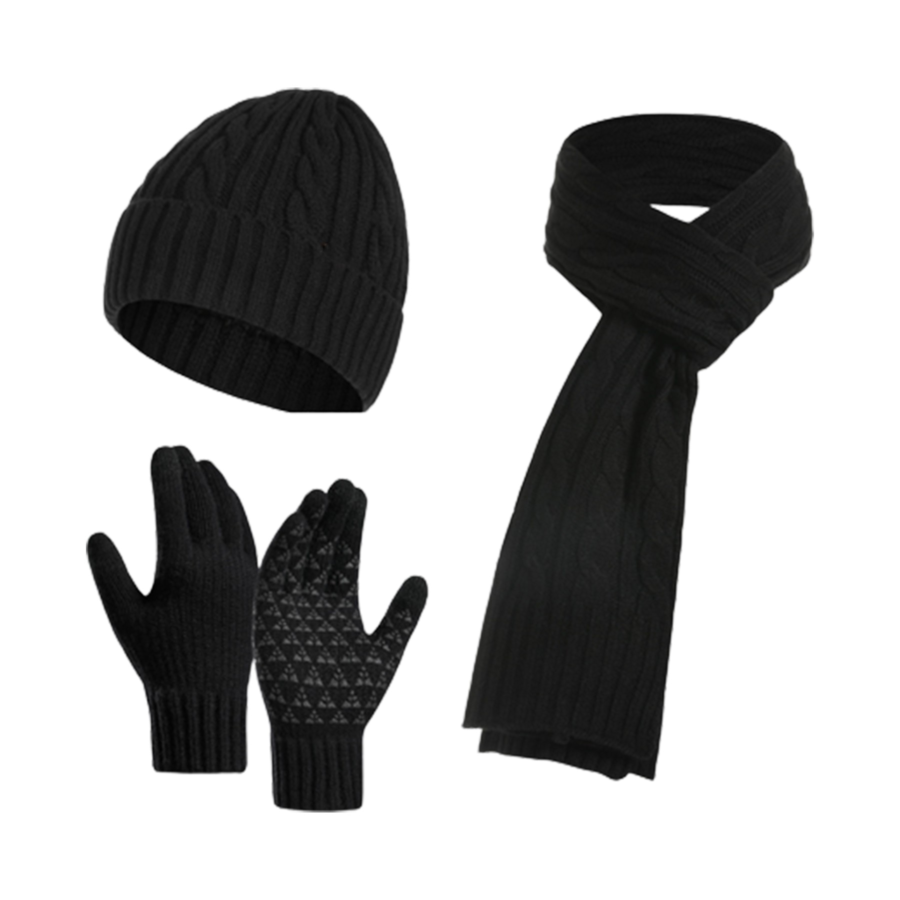 Classic Twisted Design Scarf Gloves Hat Set 6