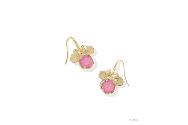 Kendra Scott Disney Gold Minnie Mouse Drop Earrings in Hot Pink Drusy 1