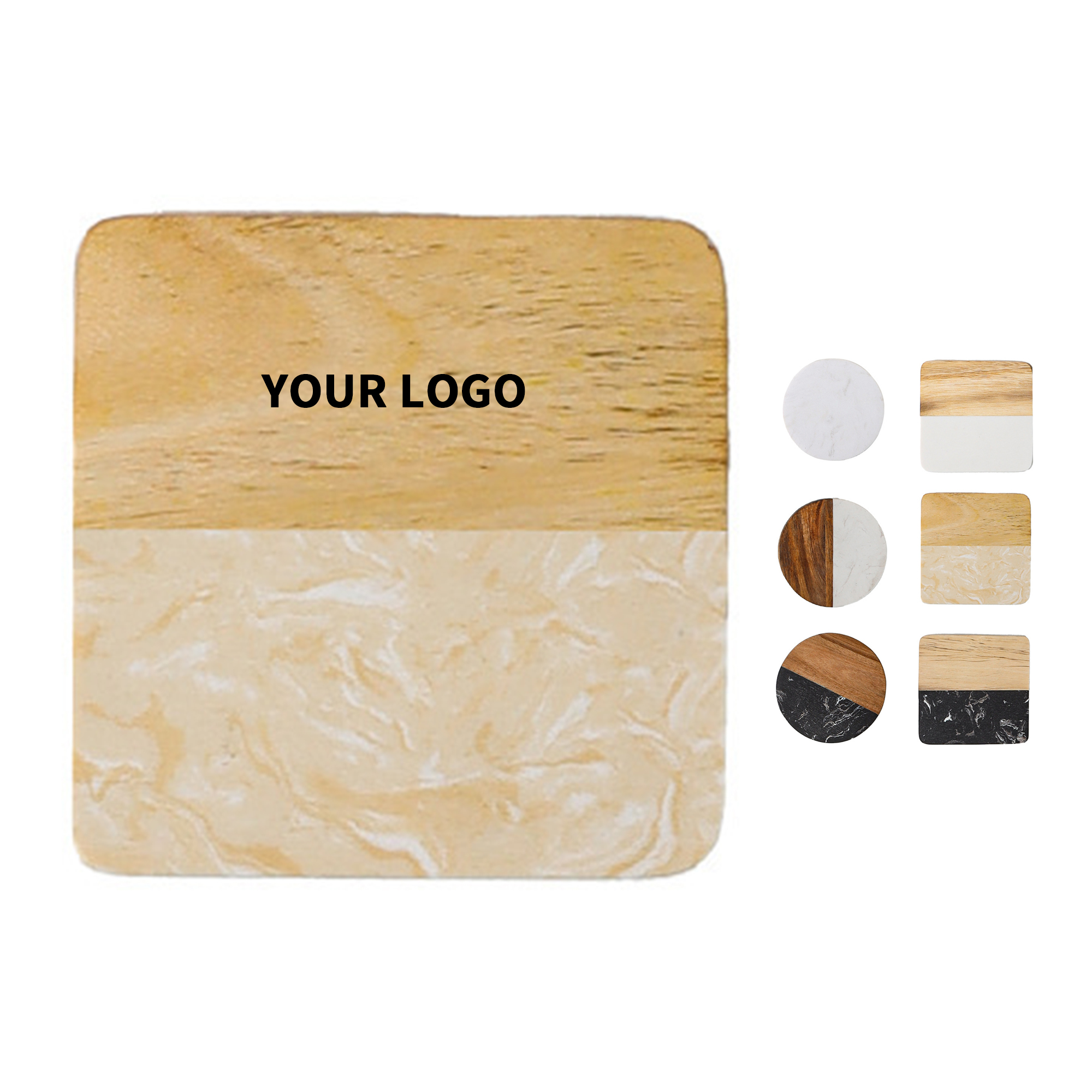 Marble Wood Coaster 3.94" Square X 0.39" Thickness 2