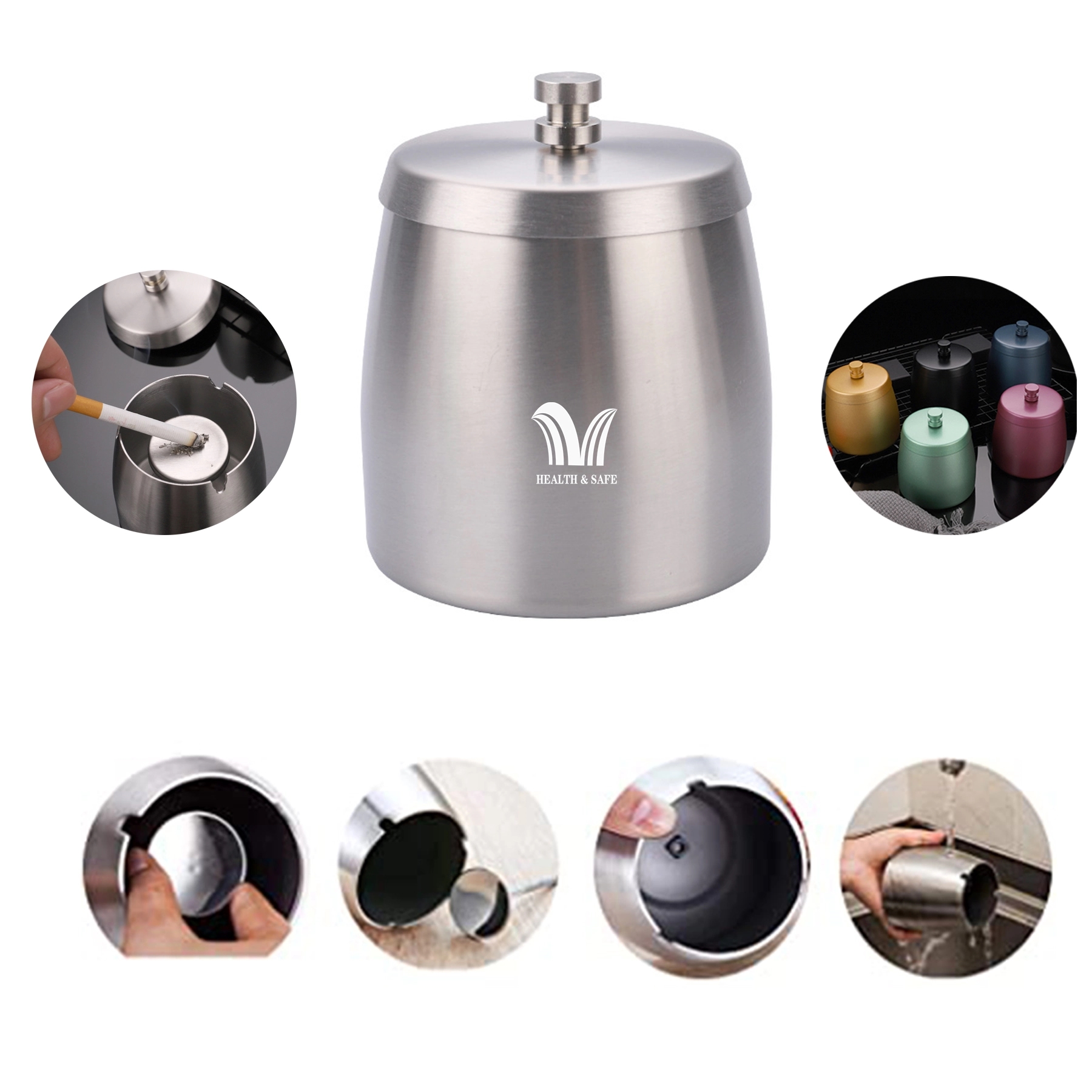 Outdoor Cigarette Ashtray With Lid Smokeless Stainless 2