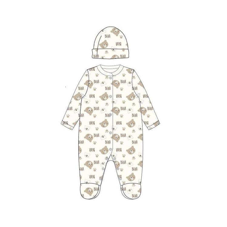 Boys' Cotton Sleep & Play Bodysuits with Hat Brown 0-9M 2