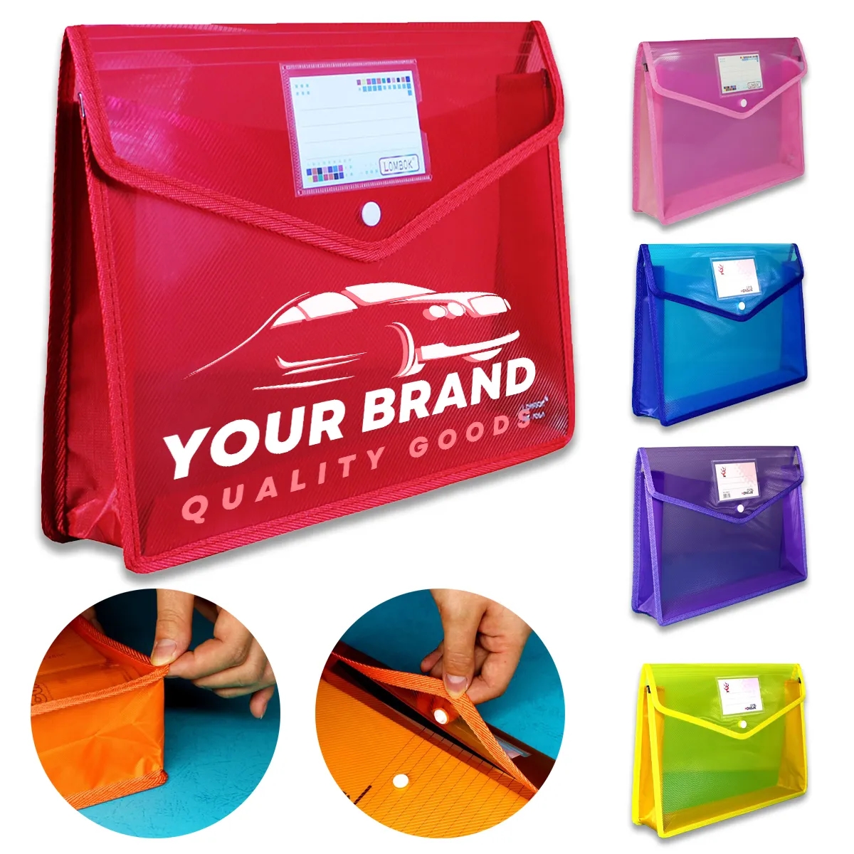Colorful Snap-Button Transparent Waterproof Document Bag 2