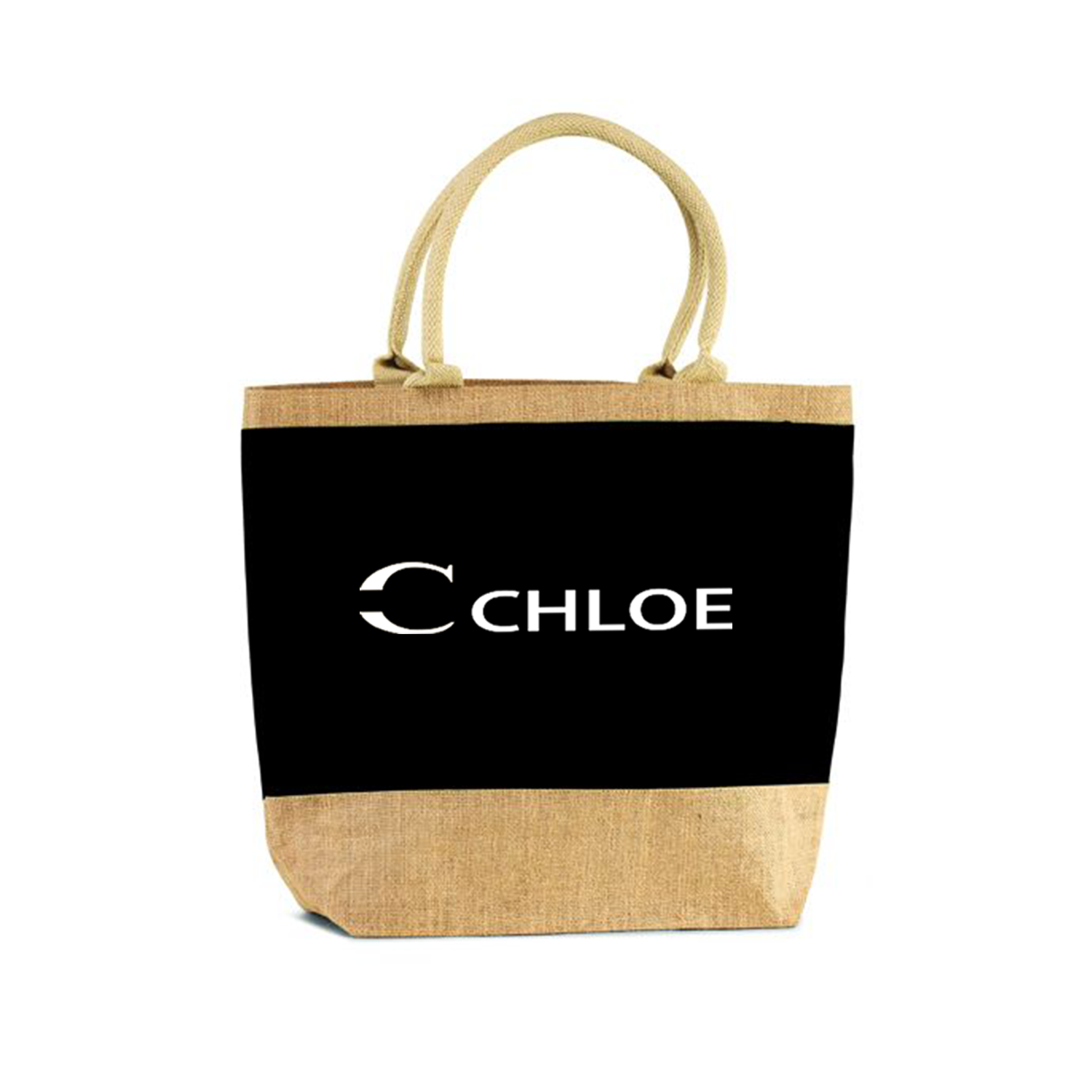 Two Tone Jute Beach Tote With Handles, custom tote bag with logo imprint 2